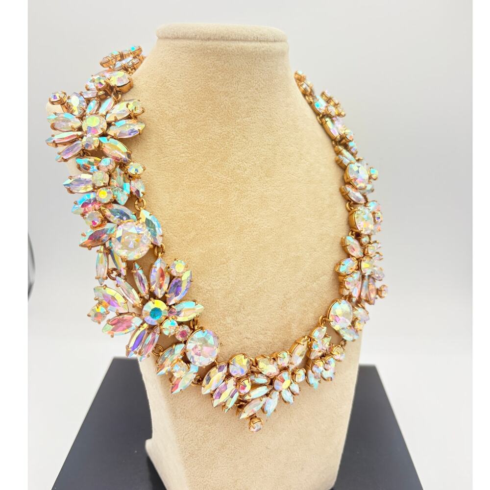 J.Crew Aurora Borealis Crystal Cluster Statement Necklace Gold Tone - Picture 2 of 10
